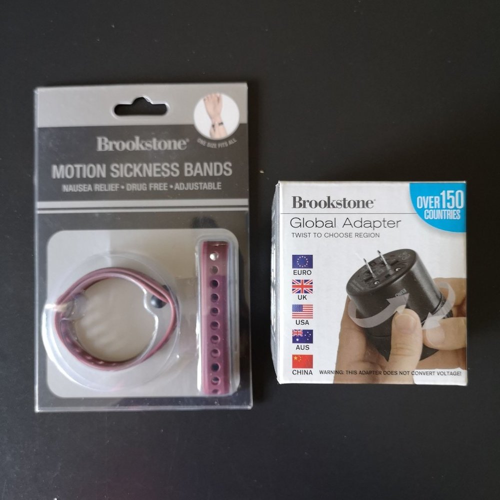 Brookstone Travel Set Global Adapter + Motion Sickness Bands